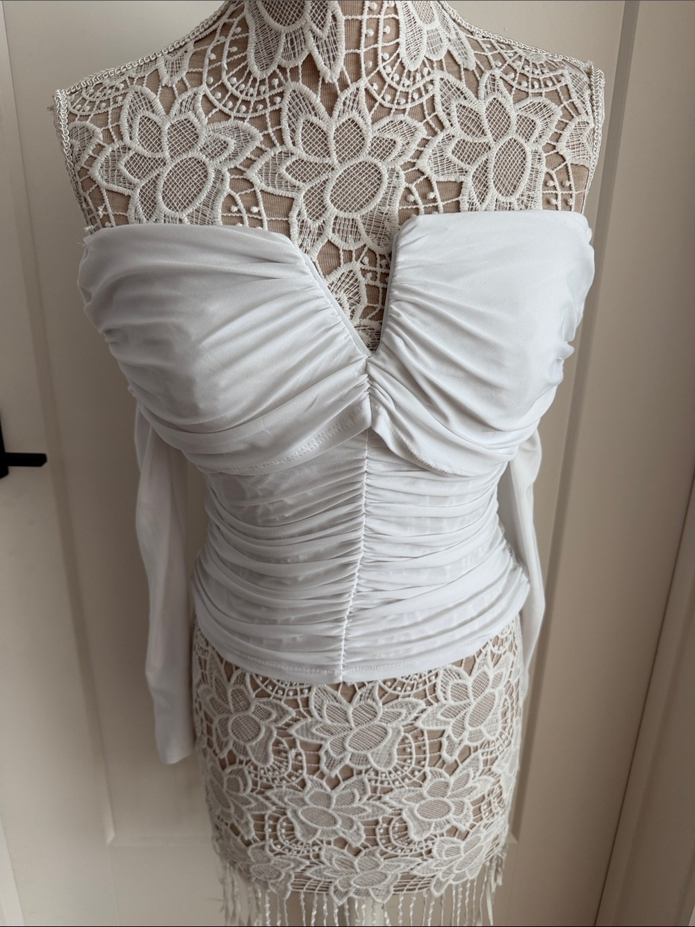 Express White Strapless Ruched Bust Dress